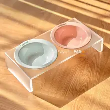 BD アクリル製 猫用食器スタンドと陶器製ボウルセット【カラフルな鉄製フレーム・小型犬対応】