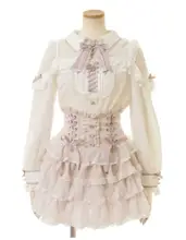 美しいリボンデザインのオフショルダーシフォンブラウス【レース・ウエスト強調】（セットアップ対応）
