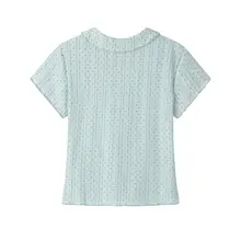 可愛らしいデザインのドット柄ショートスリーブTシャツ【夏用・フリル付き・女性用】