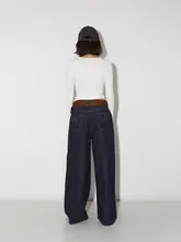 デニムパンツ レディース ダークカラー ストレート ワイド ルーズ フルレングス 春秋「April20th」