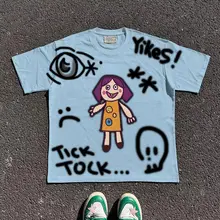 夏用ビッグシルエットTシャツ【カートゥーンデザイン・ユニセックス・ラウンドネック】