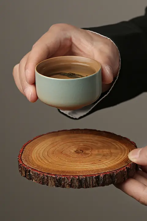 素朴な天然木製茶燻垫【熱から守る・功夫茶用・カップトレー・茶具セットに最適】
