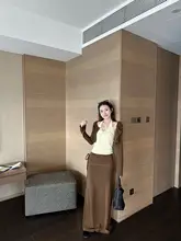 春季にぴったり！ニット カーディガン【短丈・ねじりデザイン・ノースリーブ】【ストレートロングスカート】（セットアップ対応）