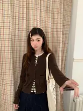 シンプルなストライプニットカーディガン【春用・スタイル・カジュアルトップス】（セットアップ対応）