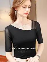 斜めネックのメッシュTシャツ【中袖・女性用・オータム】