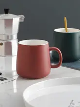 シンプルなセラミック製マグカップ（スプーン・フタ付き）【コーヒー・ミルク・朝食用・オフィス・家庭用  】