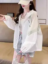 冷感素材 フード付き UVカット女性用薄手アウター【夏用・通気性・カラーブロックデザイン】