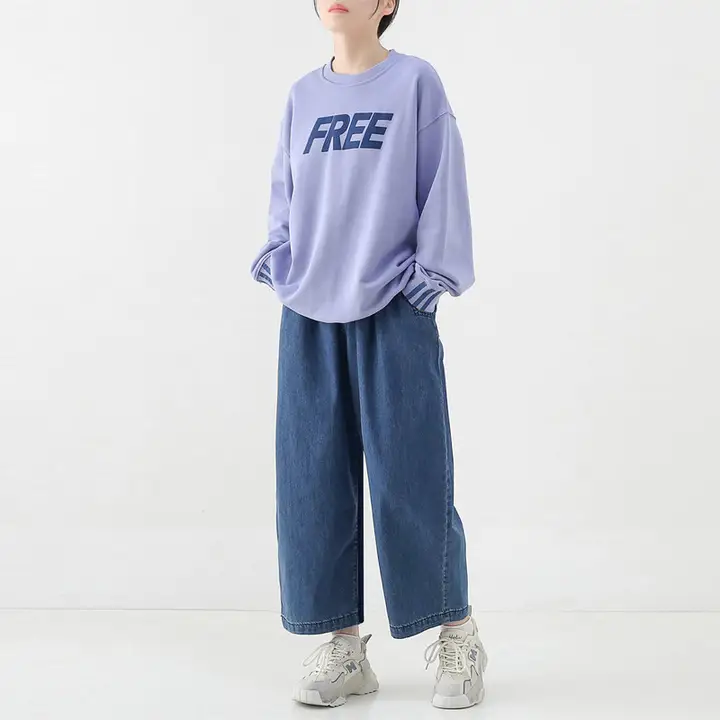 極上の柔らかさのワイドレッグデニムパンツ【フィット・バナナパンツ】