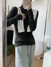 天絲ウール素材のハイネック長袖Tシャツ【薄手・女性用・フィット感】