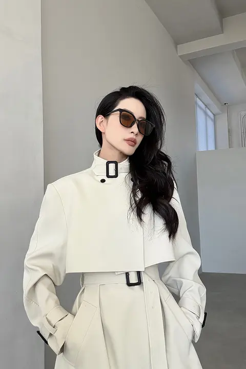 高級感あるダブルコート【ロング丈・女性用・立ち襟・ゆったり・高身長対応】