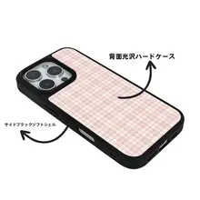 格子柄のピンク色レトロスマホケース【iPhone対応・光沢仕上げ・ブラックフレーム】