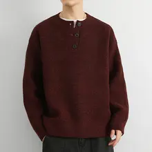 Vネックニットセーター メンズ【ボタンデザイン・フィット・秋冬用】