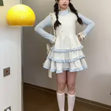 甘いデザインのノースリーブチュニックケーキスカート【レースインナー・春向け・ドレスアップ対応】（セットアップ対応）