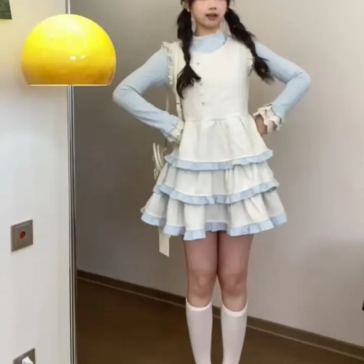 甘いデザインのノースリーブチュニックケーキスカート【レースインナー・春向け・ドレスアップ対応】（セットアップ対応）