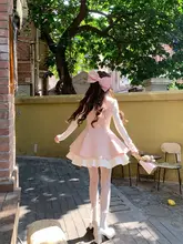 フリルデザインのピンクワンピース【スイートスタイル・春夏用・ウエストシェイプ】