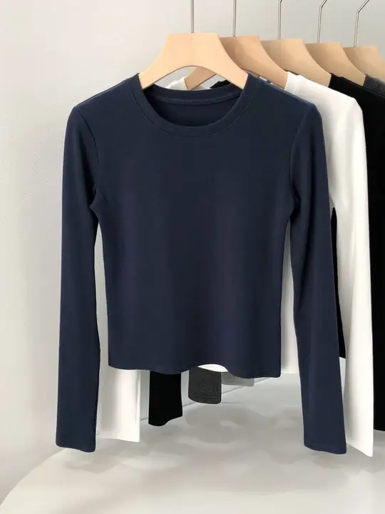 女性用 ラウンドネックフィット長袖Tシャツ【極上の柔らかさ・リブニット・コットン】