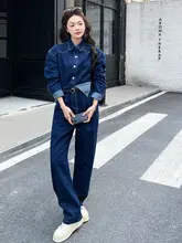 アメリカンヴィンテージスタイルのデニムオールインワン【女性用・春秋対応・スタイリッシュデザイン】（セットアップ対応）