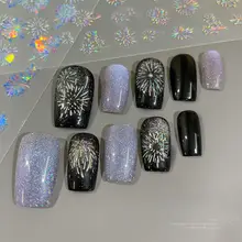 華やかな花火デザインのネイルステッカー【立体感のあるレインボーエンボス】