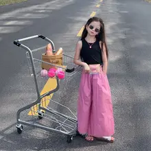 女の子用 夏季ジャンプスーツ【タンクトップ・ワイドパンツ・おしゃれデザイン】（セットアップ対応）