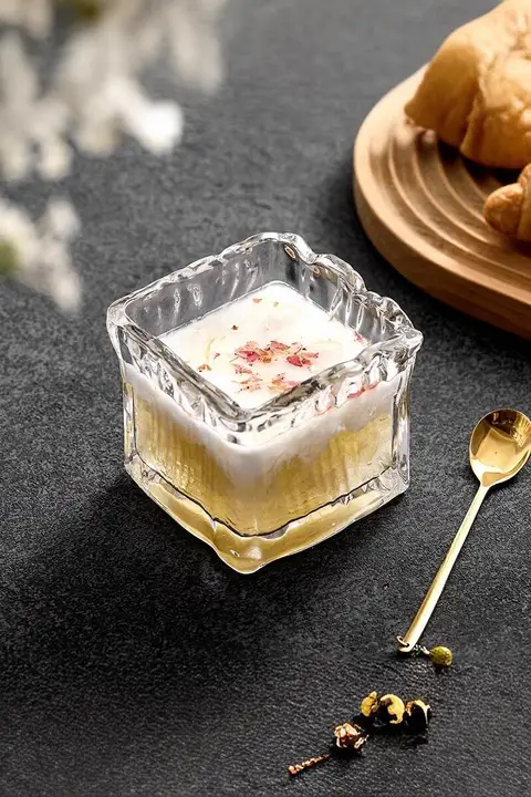 スクエアガラスボウル【朝食用・燕の巣と麦片用・デザートやアイスクリーム用・小型】