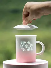 幸運の鯉デザイン 陶製オフィス用カップ【フタ付き・ペアカップ・ギフト用】