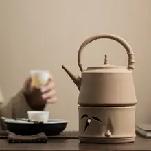 家庭用陶器製温茶炉【キャンドル加熱・中式デザイン・大容量】