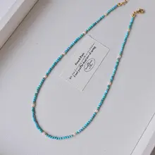 美しいトルコ石と真珠のネックレス【新中式・ロックボーンスタイル】