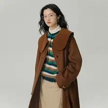 レトロ大翻領ダブルフェイスコート【秋冬用・ゆったりフィット・中長丈】