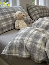 全棉格子柄ベッドカバー【学生用・四点セット・敷き布団カバー・枕カバー・ボックスシーツ】（セットアップ対応）