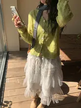 カラフルな透かし編みニットカーディガン【薄手・フランス風・春先に最適】