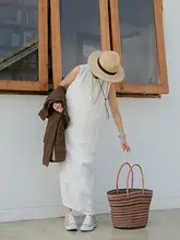 高品質のリネン製ノースリーブワンピース【涼感・マキシ丈・シルエット】