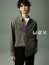 メンズシルエット長袖シャツ【カジュアルデザイン・ダブルポケット・春用】