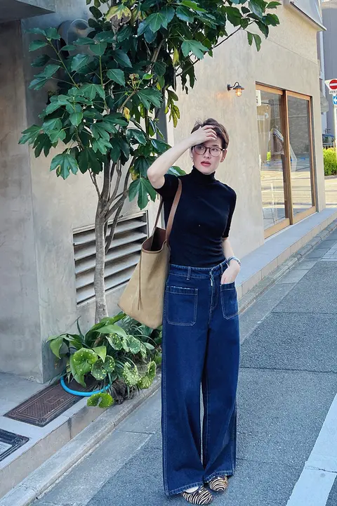 MsDidion 素肌感ニットタートルネックトップス【ウール混・セミフィット・6分袖】