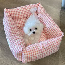 ピンクチェックのペットベッド【中小型犬・保温・厚手タイプ】