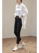 高腰でスタイルアップ！四方向ストレッチの黒デニムパンツ【クロップド  ・スリムフィット・女性用】（セットアップ対応)