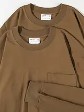 ポケット付きコットン長袖Tシャツ【モカ・ゆったりフィット・ヴィンテージスタイル】