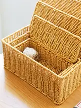 蓋付き長方形収納バスケット【デスク周りの小物整理・編みデザイン】