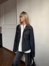 春用デニムジャケット【薄手・カジュアル・ウエスト絞り・女性用】