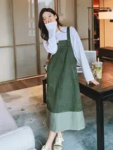 ツートンカラーのデニムサロペットスカート【フランス風・ヴィンテージ・デザイン性あり】（セットアップ対応）