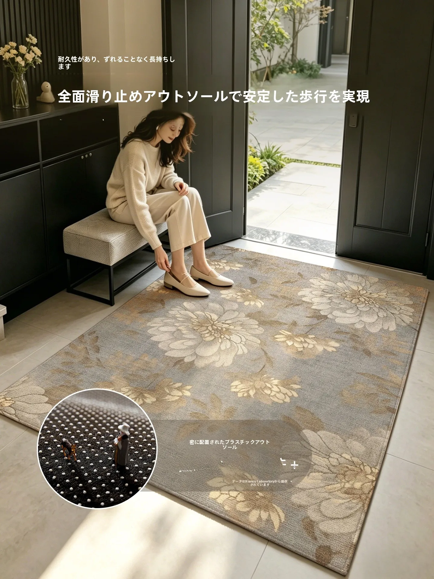 滑り止め付きカーペットの実用性を検証：織り絵植物花卉パターンのA級防滑マット