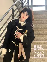 深冬の高級感漂う牛角ボタンのウールコート【厚手】