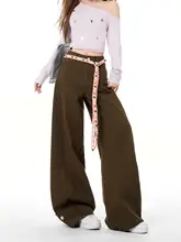 カジュアルなデザインのブROWNデニムワイドレッグパンツ【レトロスタイル・フィット】（セットアップ対応）