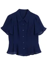 涼しげなシフォンシャツ【レディース・ショートスリーブ・ウエストデザイン・フレア裾】