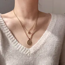 レトロアート風 銀杏葉とひまわりデザインのチタン鋼製ネックレス【ゴールドコーティング・日常使いに最適】