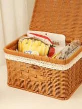 おしゃれな蓋付き収納バスケット【フェイクラタン・バス用品・タオル整理用】