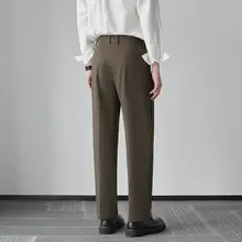 秋季用ストレートフィット メンズカジュアルパンツ【ウエストゴム・ドレープ感・シンプルデザイン】