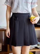 高腰デザインの黒いプリーツスカート【フレンチスタイル・女性用・シルエット補整】