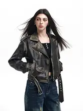 Goosfir オリジナルデザイン ヴィンテージレザーライダージャケット【春用・ストリートスタイル・女性用】