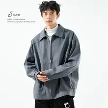 春秋用 メンズアメリカンスタイル ジップアップカラー付きジャケット【グレー・ショート丈・ビジネスカジュアル】