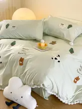 柔らかさ際立つ長綿素材のカートゥーン刺繍ベッドカバ ー【シングル・おしゃれなデザイン・四点セット（セットアップ対応）】
